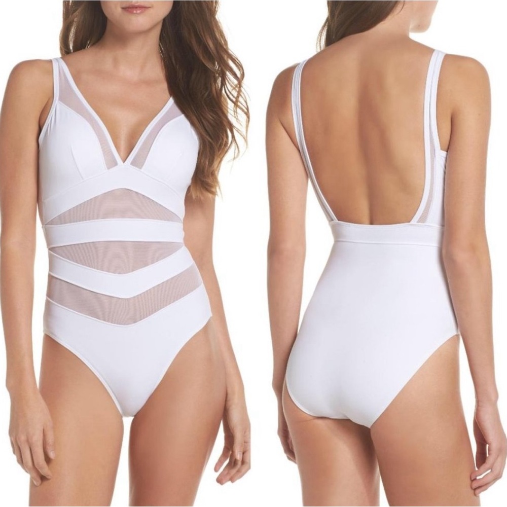 NEW with Tags TED BAKER Illiana Mesh One-piece Swimsuit White